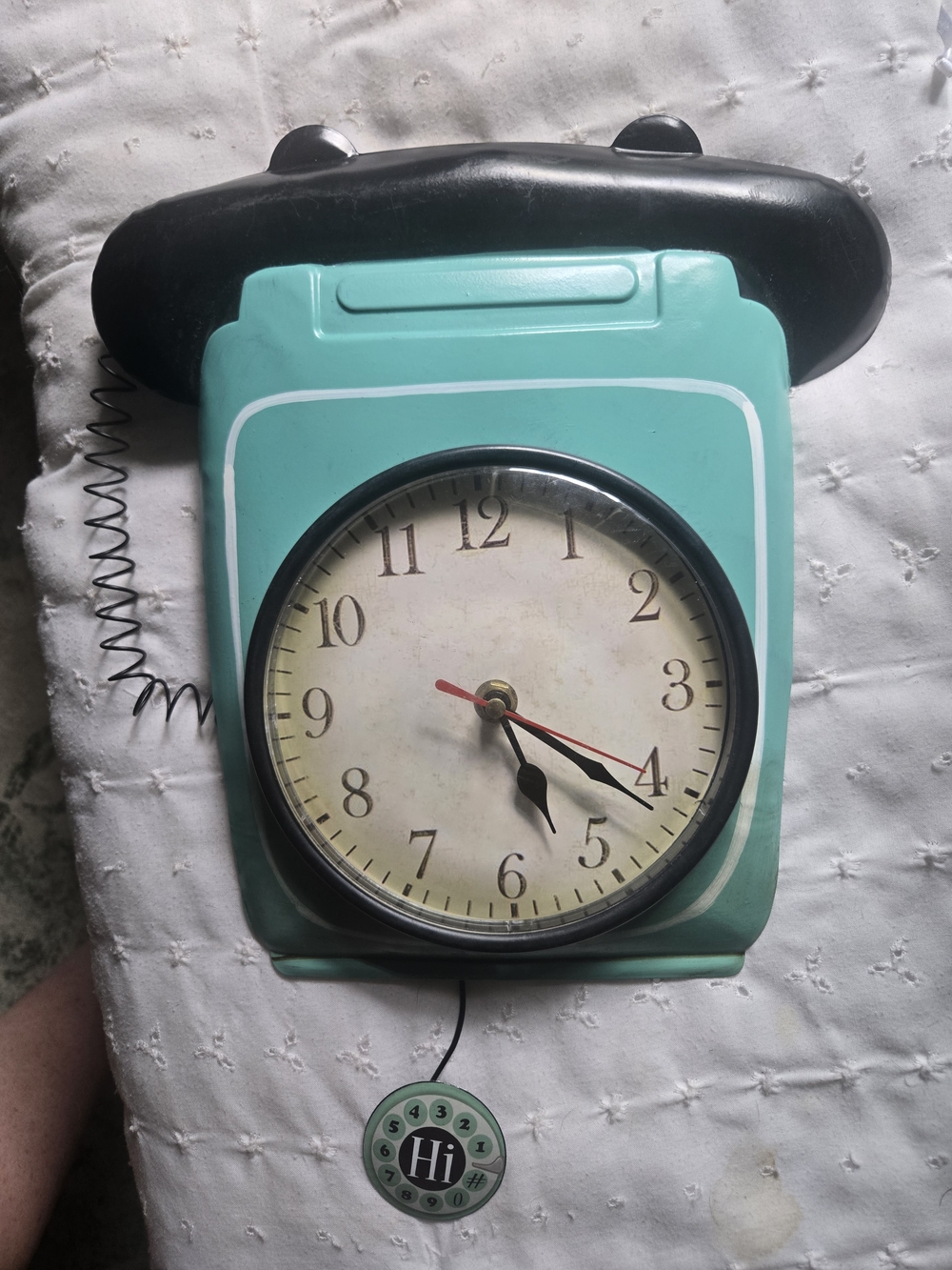 Retro Telephone Wall Clock in Teal and Black